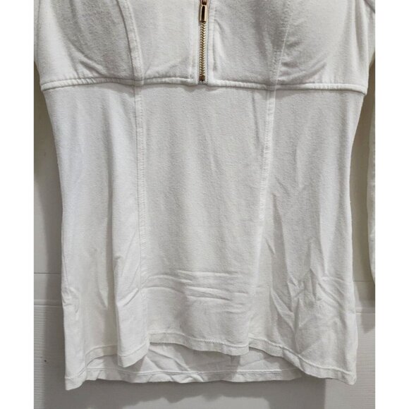 Cache Women's 3/4 Sleeve Zip Sweetheart Neck Knit Corset Style Top White Size XS - Picture 8 of 11